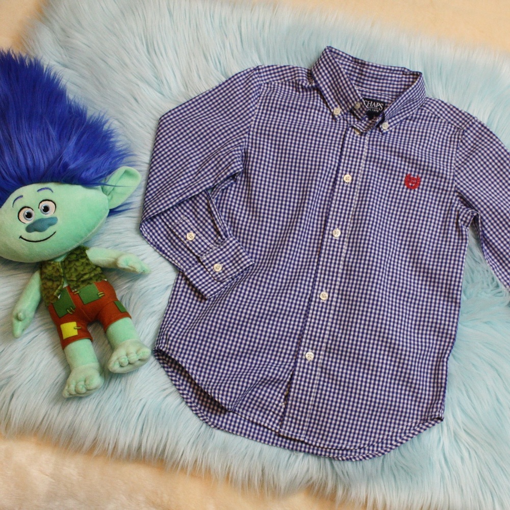 Chaps Boy's Size 5 Blue Gingham Button Up Shirt